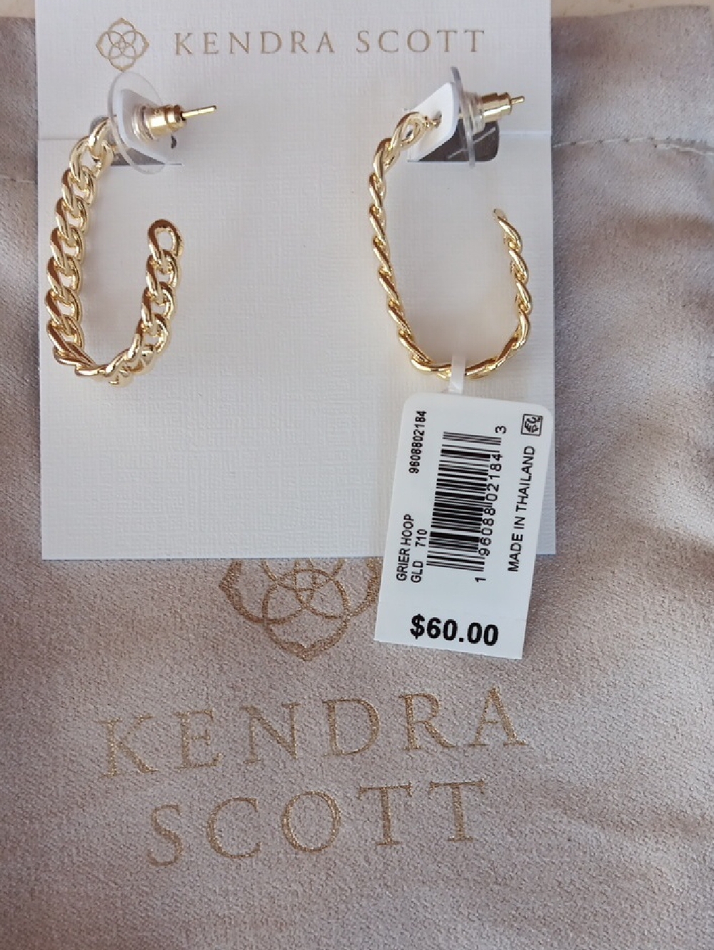 Kendra Scott Grier Gold Curb Link Hoop Earrings + dust Bag  Brand New